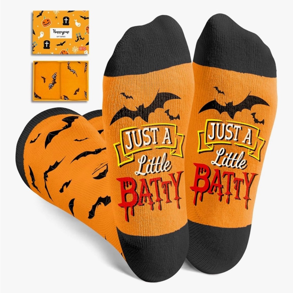 Halloween Socks Teens Kids Orange Bat Knee High Novelty Socks Boys Girls